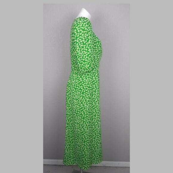WAYF Floral Daisy Green Faux Wrap Midi Dress L - Picture 4 of 16